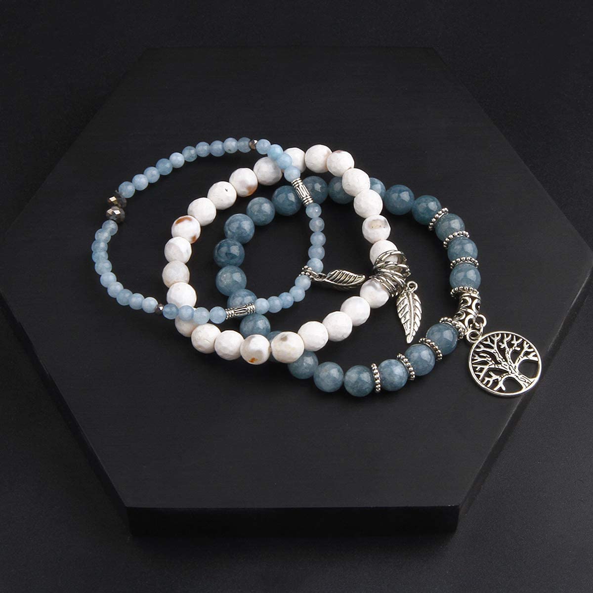 Tree of Life Turquoise Jasper & Tibetan Agate Gemstone Chakra Beaded Bracelet | Beach Charm Bracelet Set - Ocean Jewelry…… - Image 2